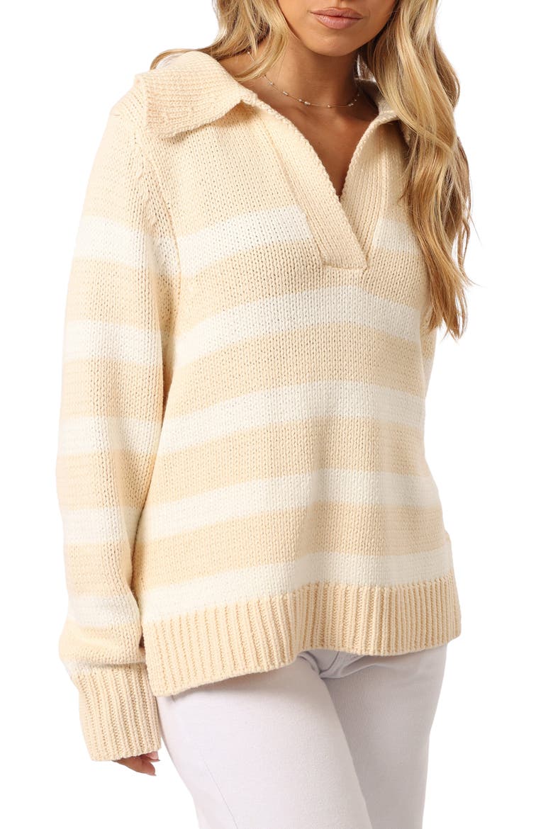 Shea Stripe Johnny Collar Sweater, Main, color, CREAM