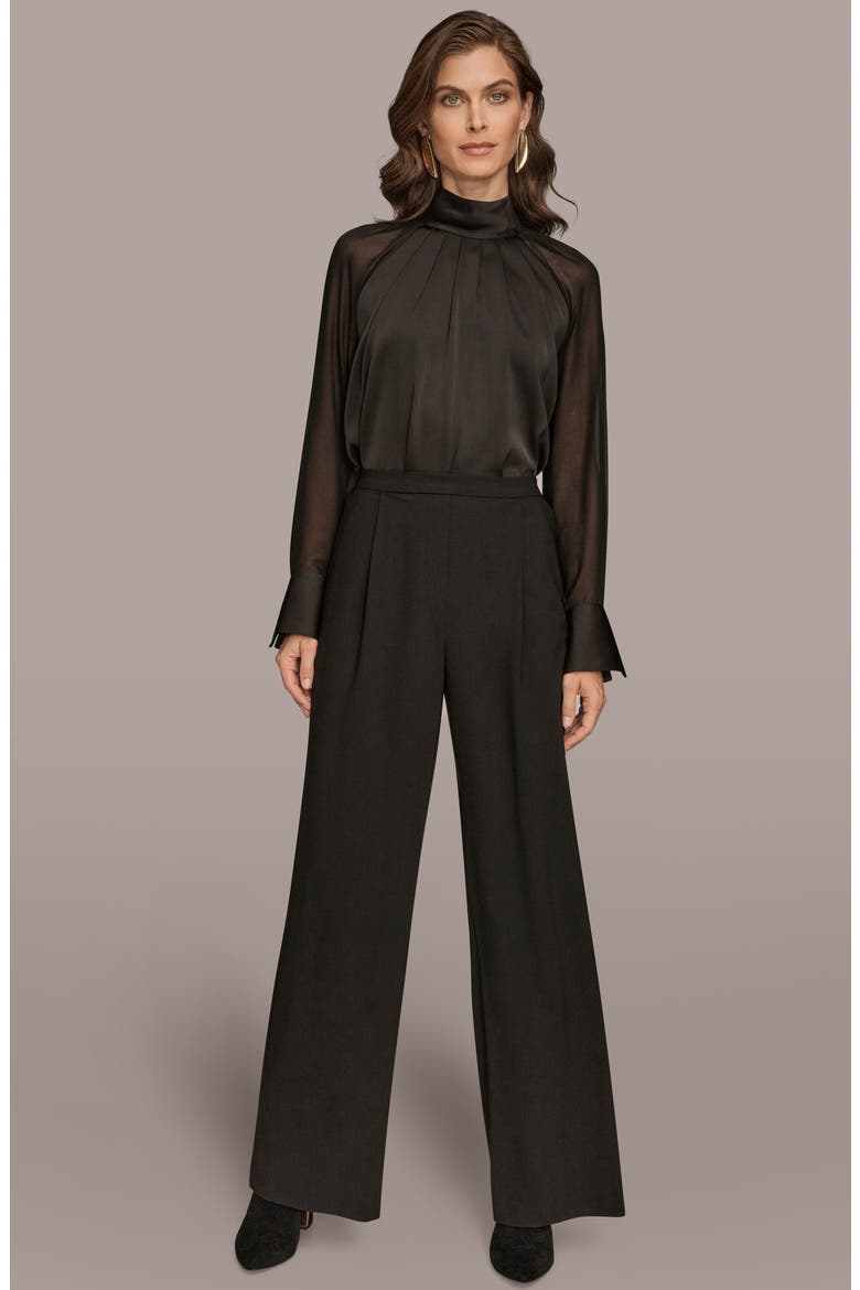 Front Pleat Wide Leg Pants, Alternate, color, BLACK