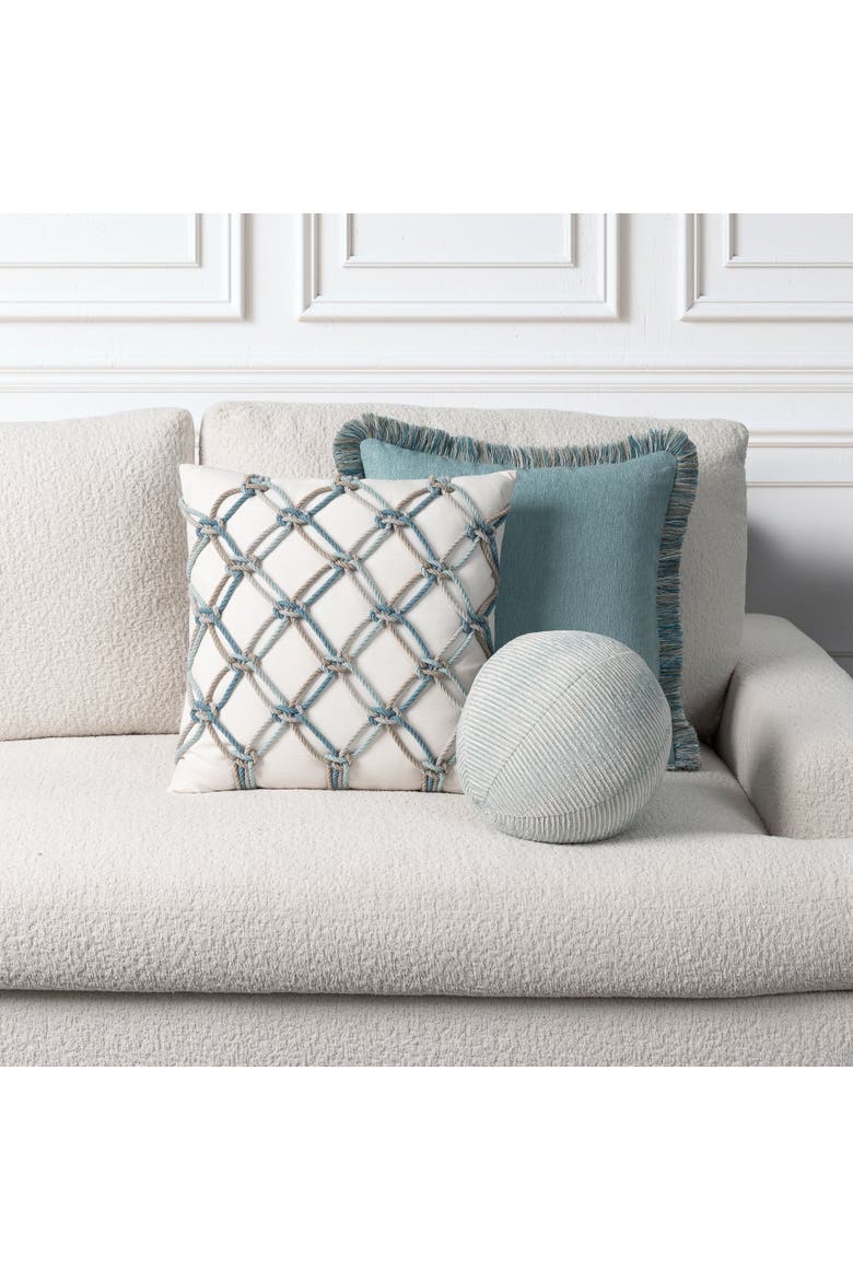 Halo Fringed Indoor & Outdoor Woven Accent Pillow & Insert, Alternate, color, Mist