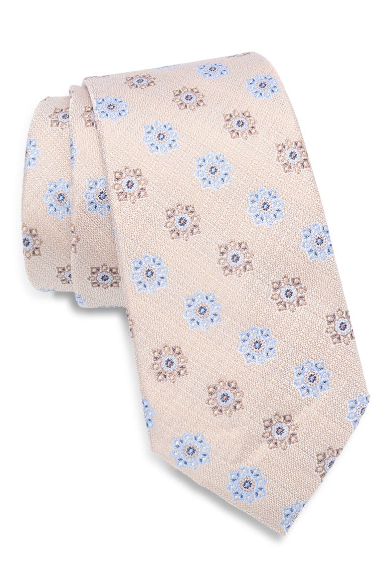 Atwood Medallion Silk Jacquard Tie, Main, color, TAUPE MEDALLION