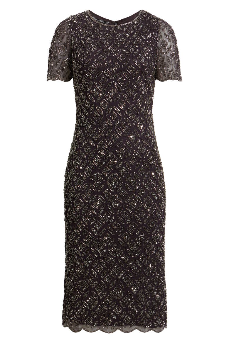 Beaded Midi Cocktail Dress, Alternate, color, EGGPLANT