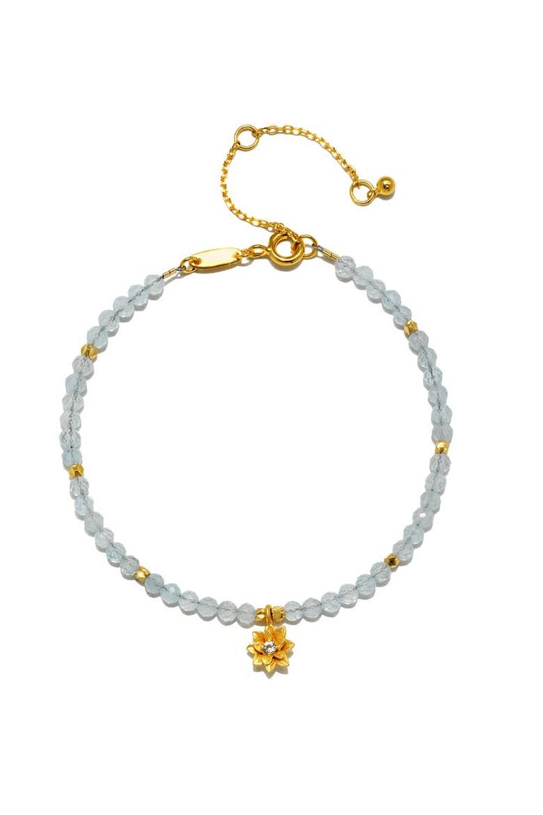 Aquamarine Lotus March Birthstone Bracelet, Main, color, Blue