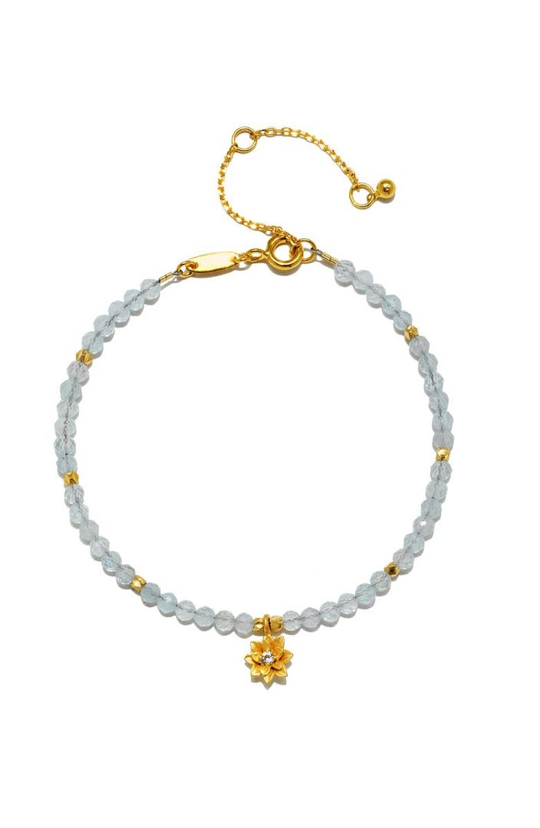 Satya Jewelry Aquamarine Lotus March Birthstone Bracelet, Main, color, Blue