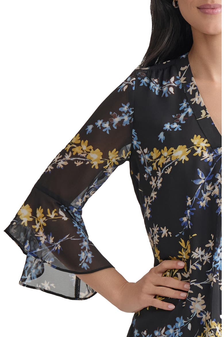 Floral Flutter Sleeve Top, Alternate, color, JONES BLACK MULTI
