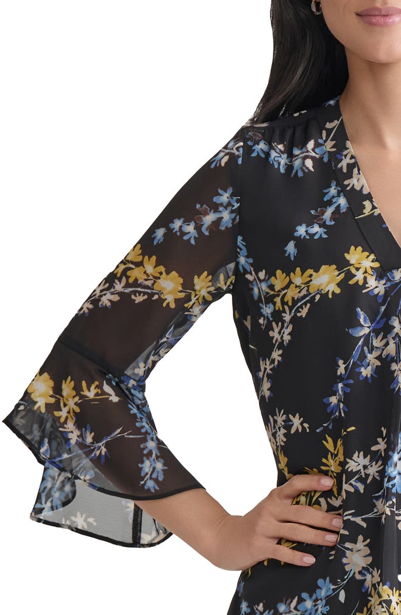 Jones New York Floral Flutter Sleeve Top, Alternate, color, Jones Black Multi