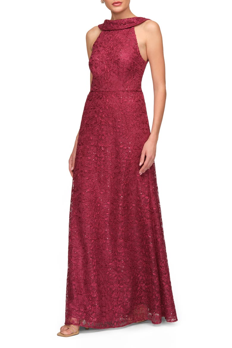 Peggy Sequin Lace Gown, Alternate, color, RED PLUM