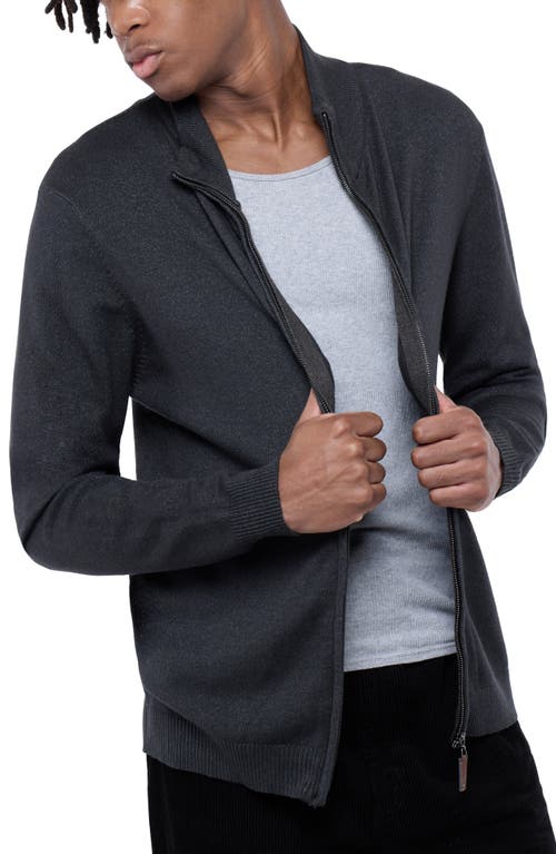 Spring + Mercer Mock Neck Full Zip Sweater In Heather Charcoal