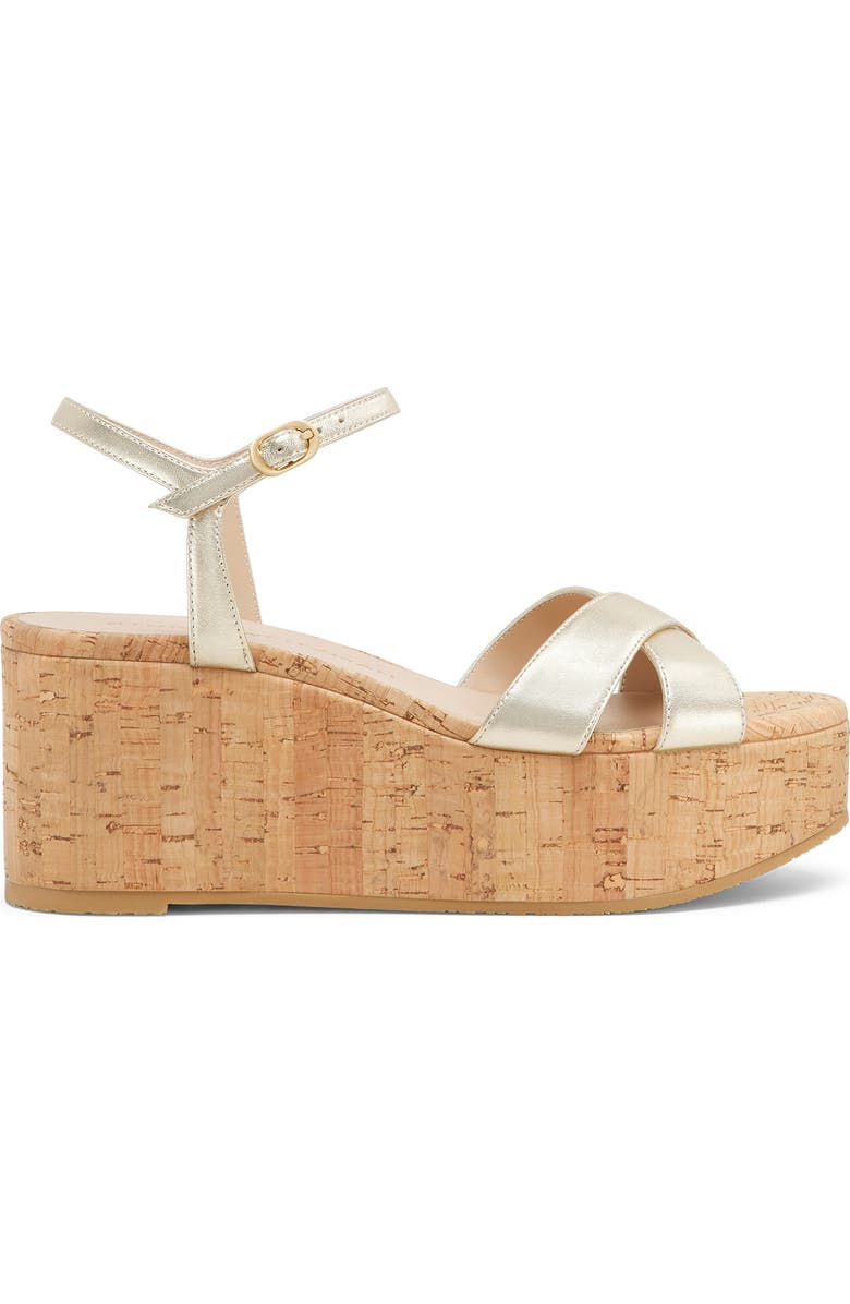 Stuart Weitzman Dayna Ankle Strap Platform Wedge Sandal, Alternate, color, Light Gold