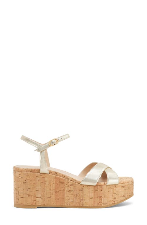 Stuart Weitzman Dayna Ankle Strap Platform Wedge Sandal In Light Gold