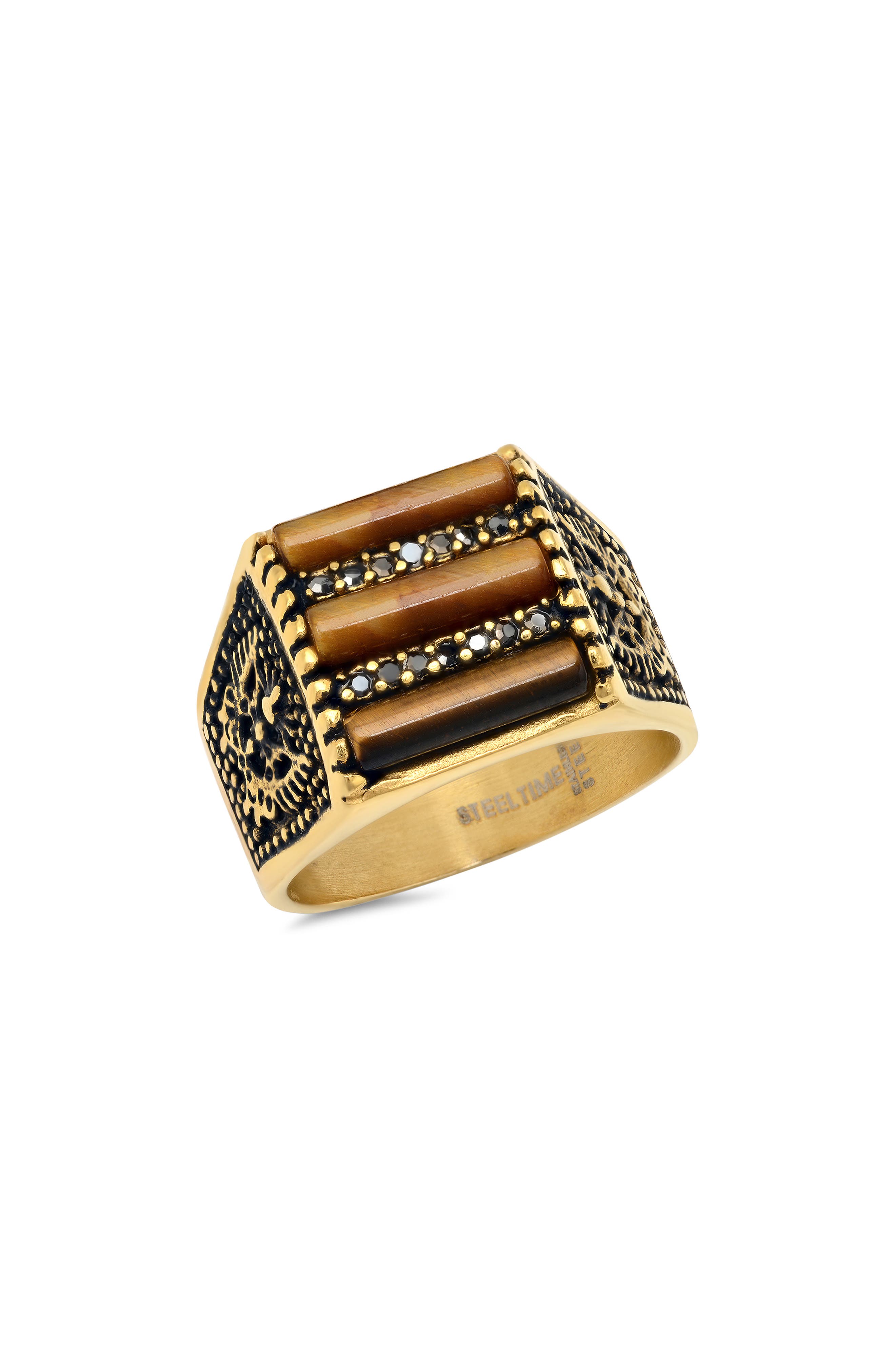 Tiger's Eye & Black Crystal Signet Ring