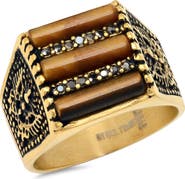 HMY JEWELRY Tiger's Eye & Black Crystal Signet Ring