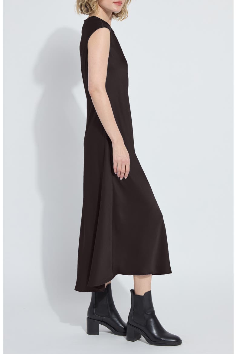 Silvana Bias Cut Stretch Satin Midi Dress, Alternate, color, DBL EXPRSO