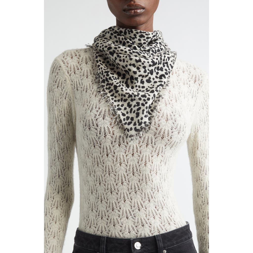 Isabel Marant Alecia Print Fringed Wool & Cashmere Scarf in Chalk/black/silver at Nordstrom