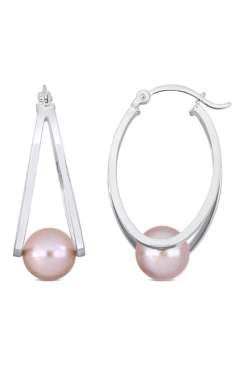 Sterling Silver 8-8.5mm Pink Freshwater Cultured Pearl Drop Earrings, Main, color, PINK