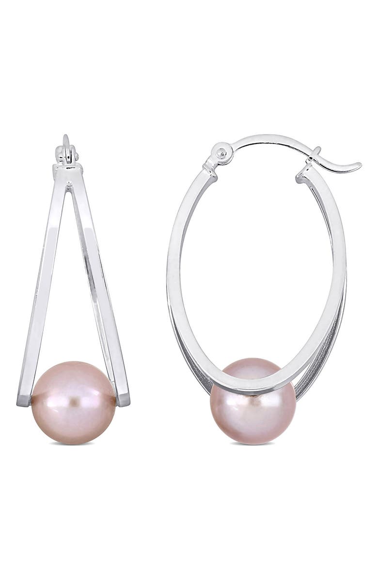 DELMAR Sterling Silver 8-8.5mm Pink Freshwater Cultured Pearl Drop Earrings, Main, color, Pink