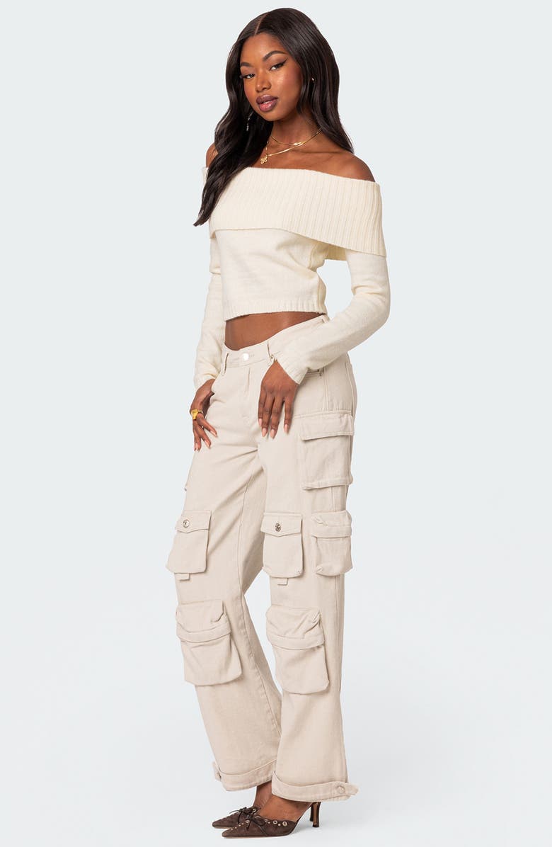 EDIKTED Tamara Foldover Off the Shoulder Sweater, Alternate, color, Cream