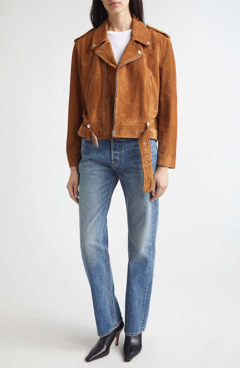 Nili Lotan Evel Suede Biker Jacket, Alternate, color, Martora