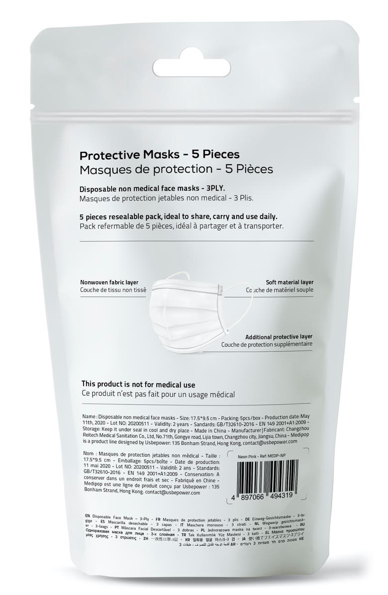 Medipop 5-Pack Adult Disposable Pleated Face Masks, Alternate, color,