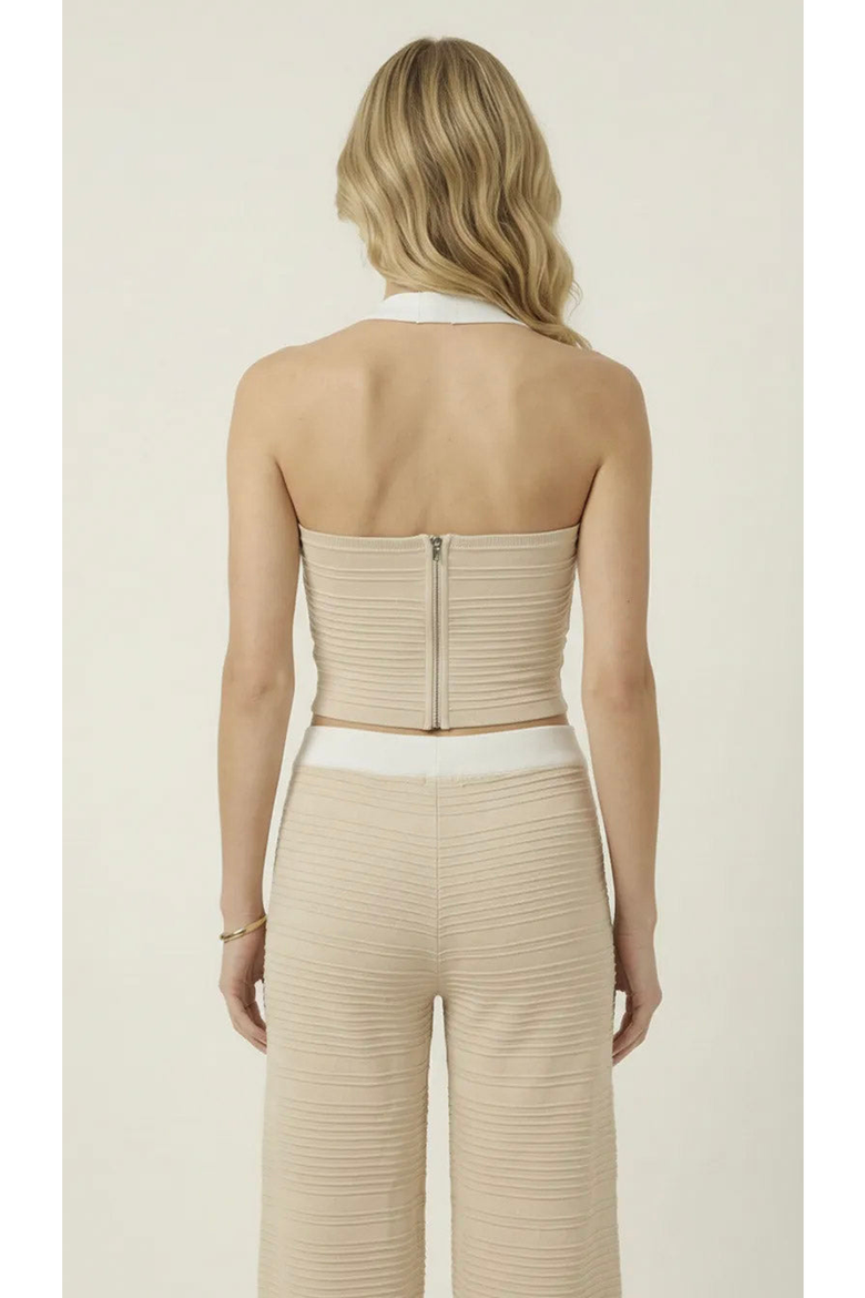 Ribbed Knit Vest and Wide Leg Pant Set, Alternate, color, Beige / White