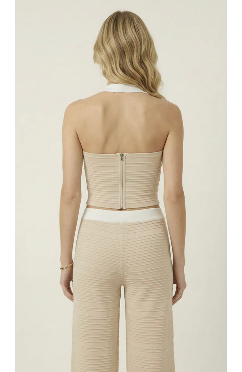 Modenaire Ribbed Knit Vest and Wide Leg Pant Set, Alternate, color, Beige / White