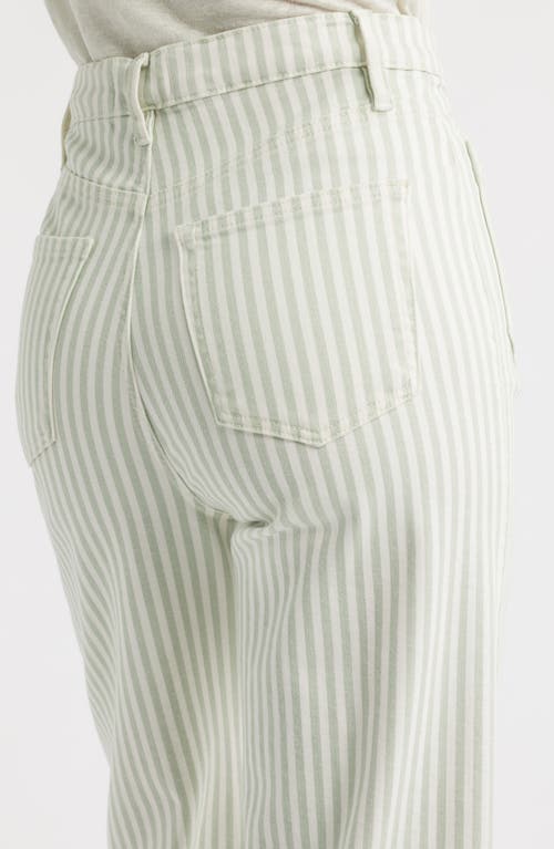 Frame The Anchor High Rise Subtle Wide Leg Pant In Seamist Stripe In White