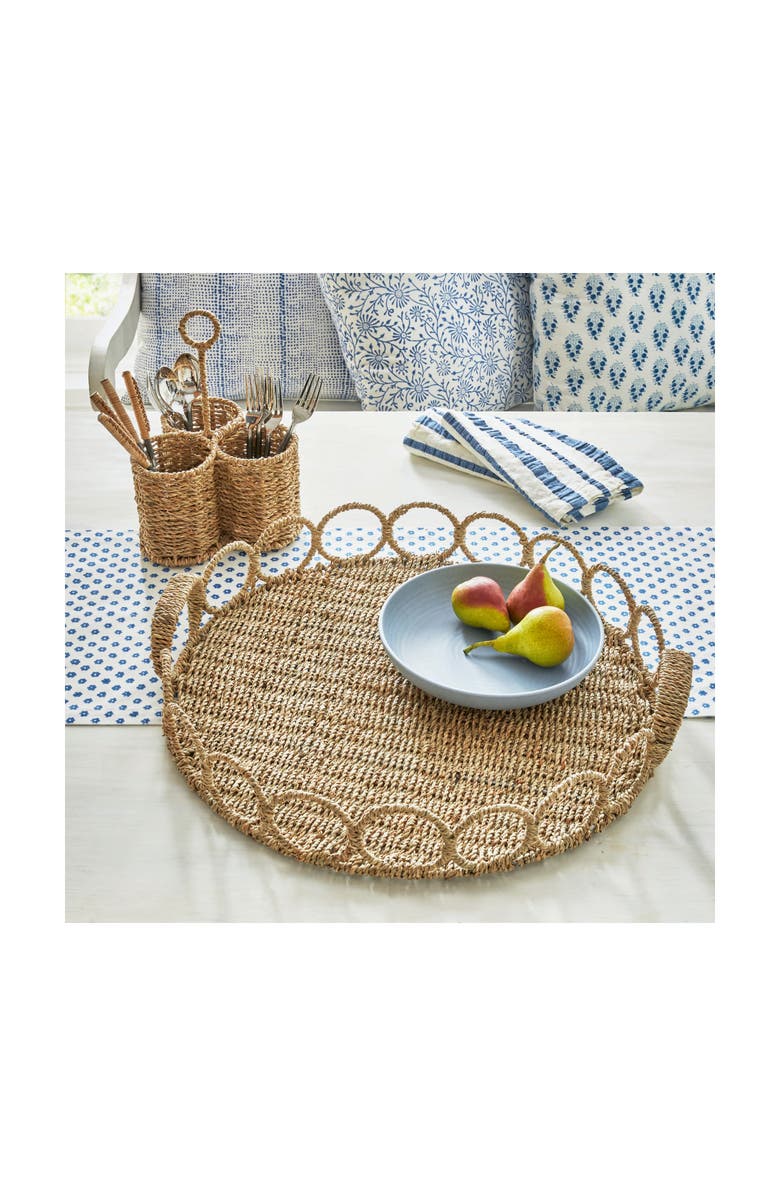tag Natural Seagrass Round Serving Tray with Handles Decorative, Alternate, color, Beige