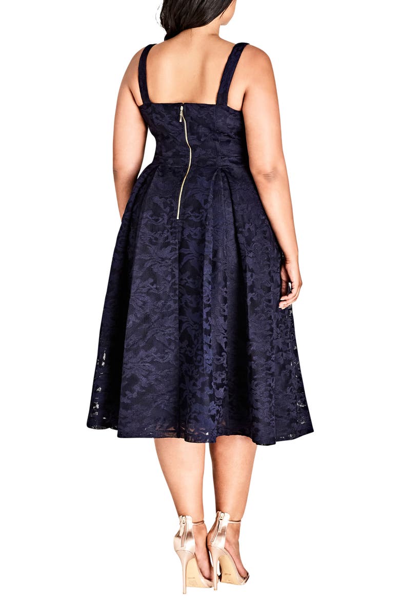 Jackie O Lace Fit & Flare Dress, Alternate, color, NAVY