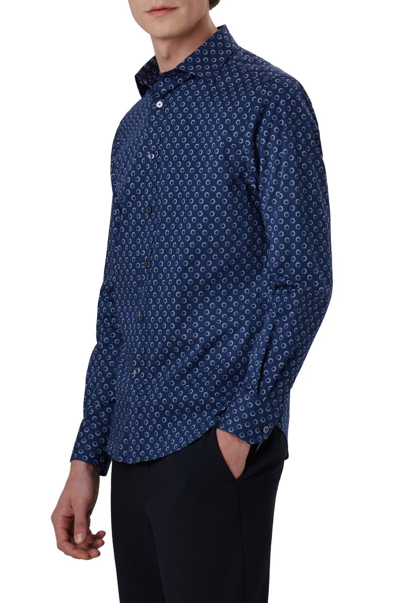 Bugatchi Axel Shaped Fit Geometric Print Stretch Cotton Button-Up Shirt, Alternate, color,