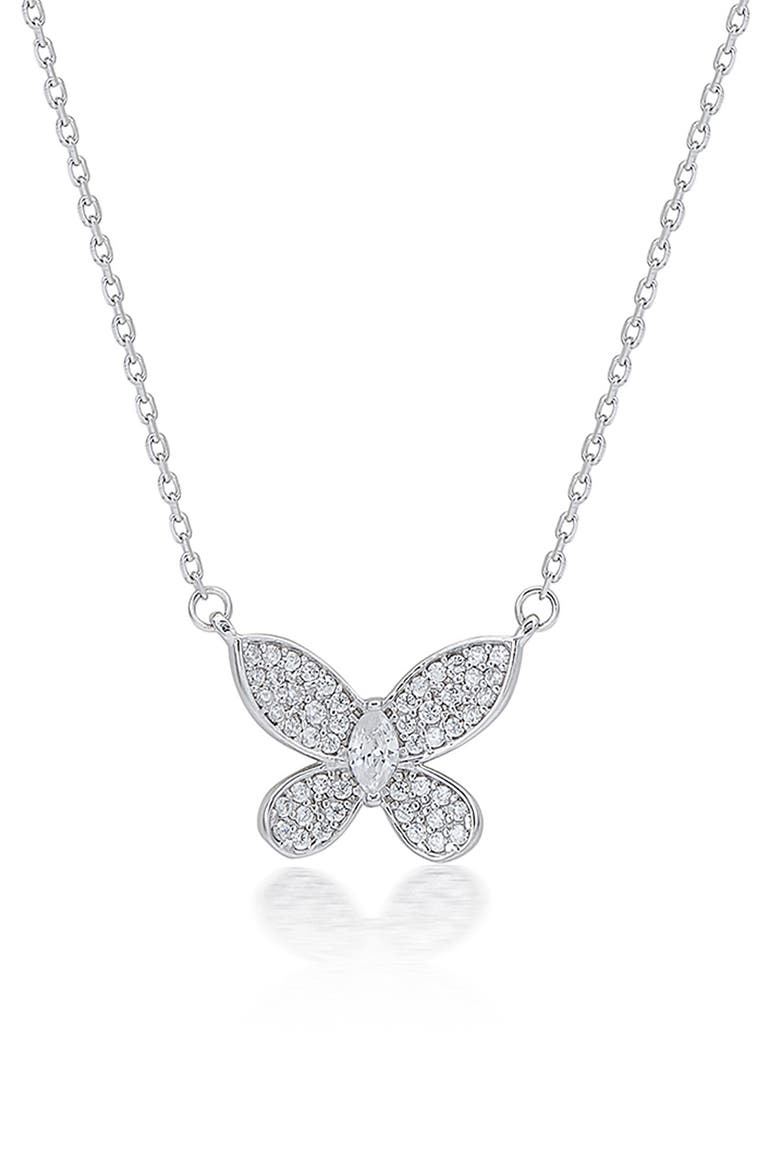 Cubic Zirconia Butterfly Pavé Pendant Necklace, Main, color, WHITE