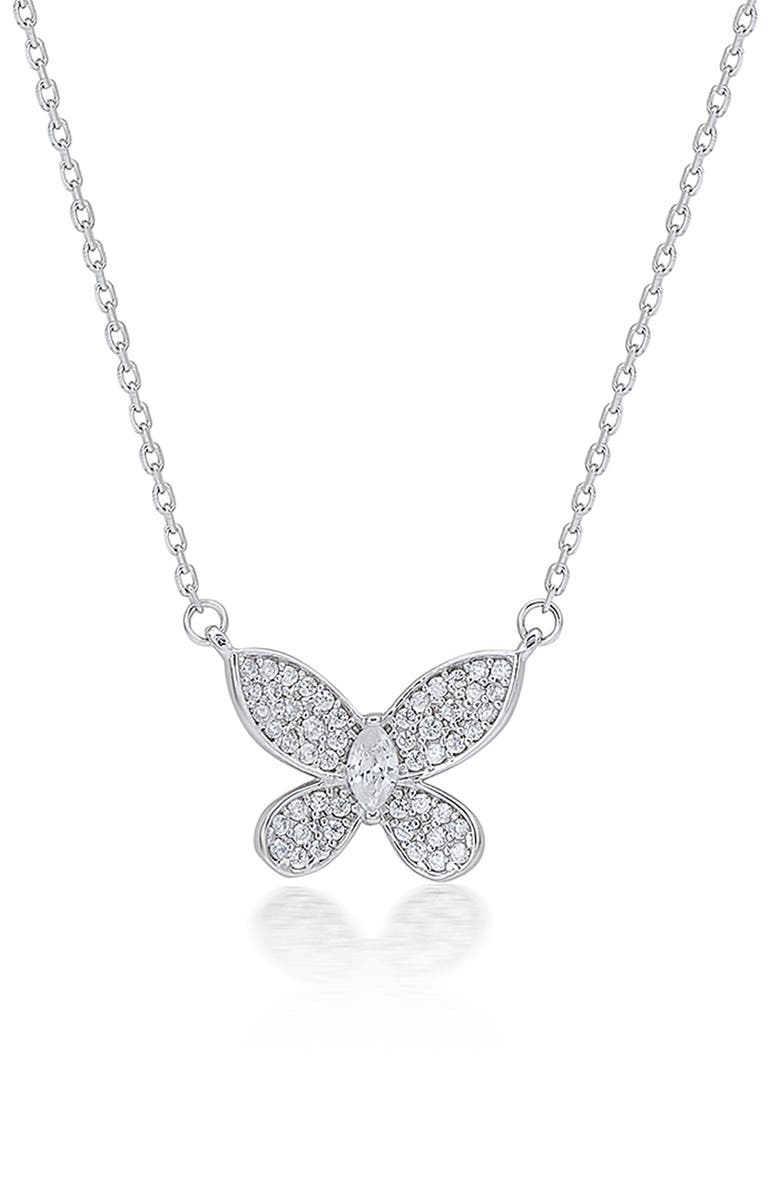 SUZY LEVIAN Cubic Zirconia Butterfly Pavé Pendant Necklace, Main, color, White