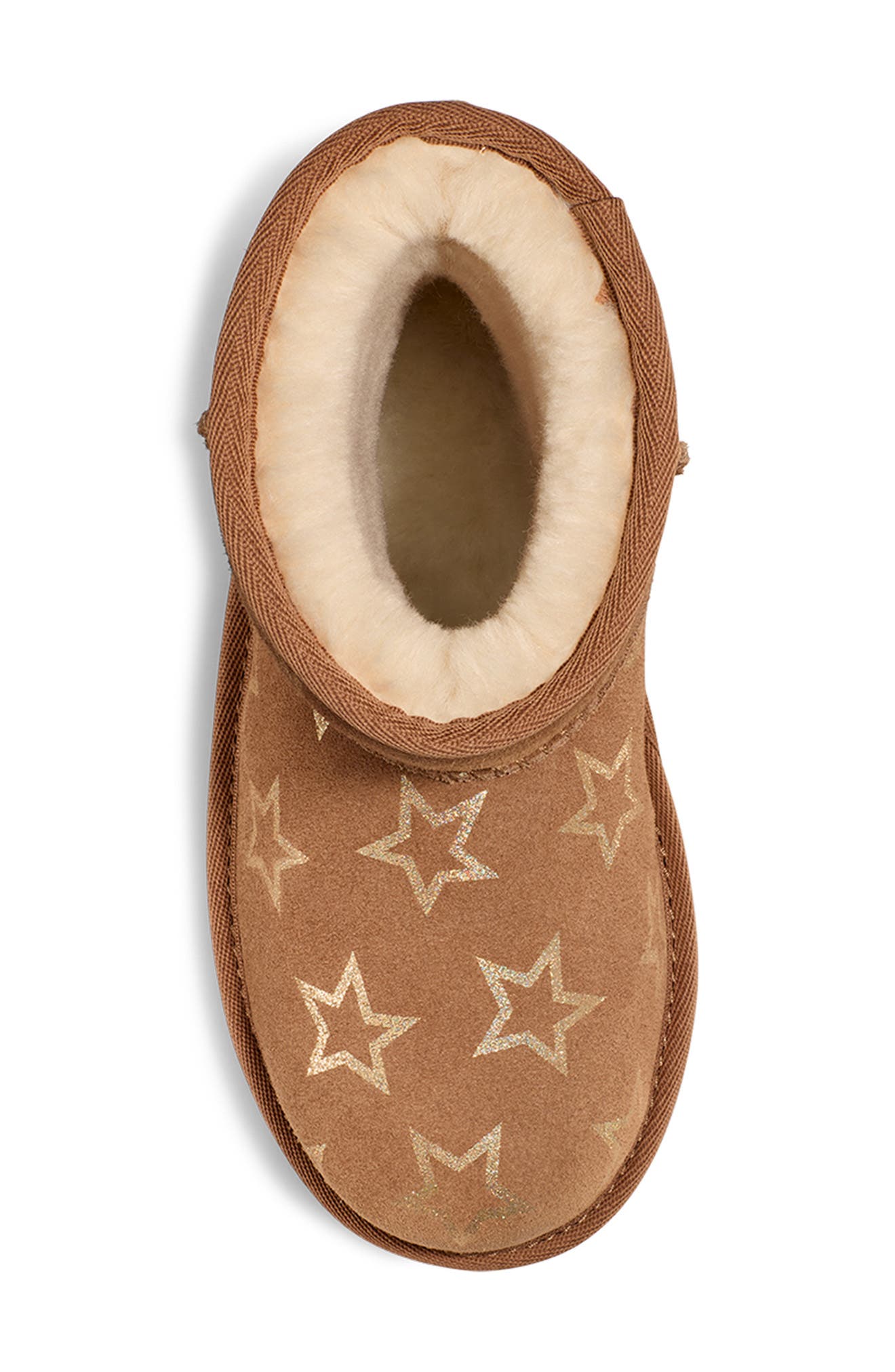 UGG<sup>®</sup> Kids' Classic II Iridescent Stars Boot, Alternate, color, Chestnut / Gold Iridescent