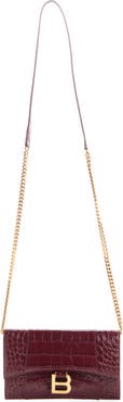 Balenciaga Hourglass Croc Embossed Patent Leather Wallet on a Chain
