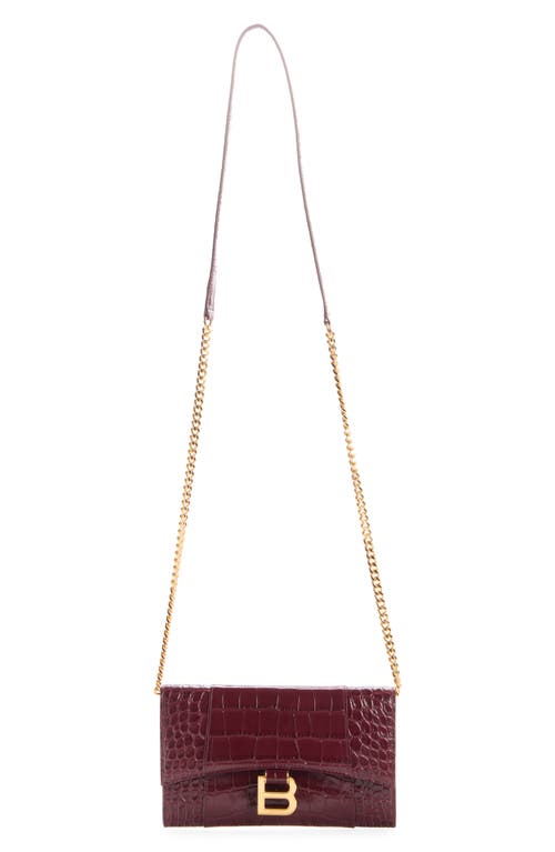 Balenciaga Hourglass Croc Embossed Patent Leather Wallet On A Chain In Multi