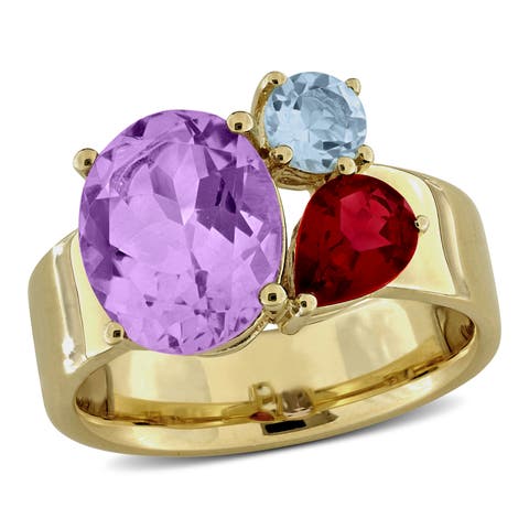 Gemstone Multi-Shape 3-Stone Ring Sterling Silver