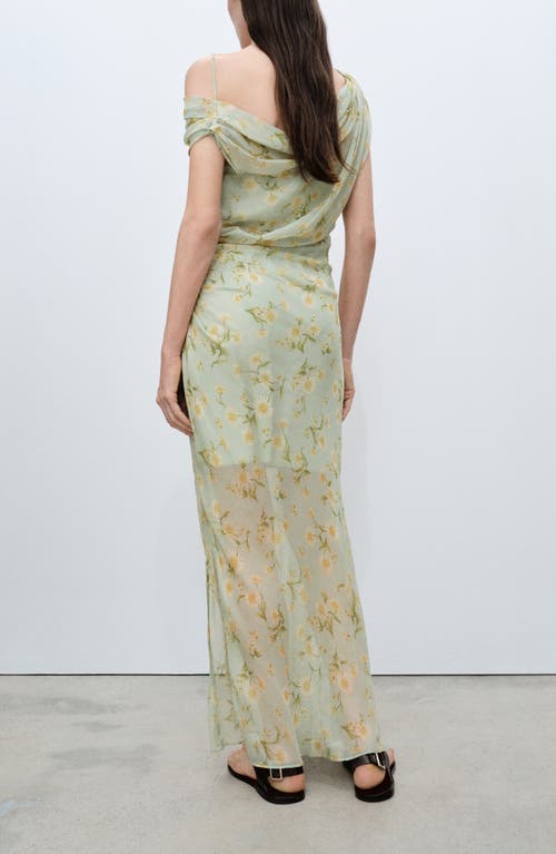 Mango Donna Floral Cold Shoulder Chiffon Maxi Dress In Pastel Green