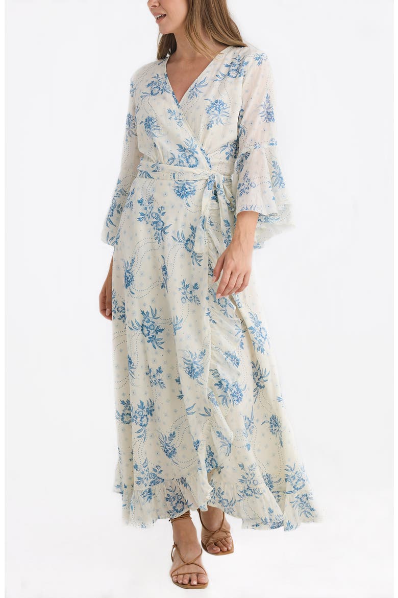 Carly Print Wrap Maxi Dress, Alternate, color, BLUEBELLE/ IVORY
