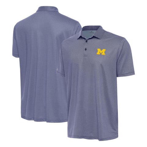 Men's Antigua White/Navy Michigan Wolverines Rings Polo
