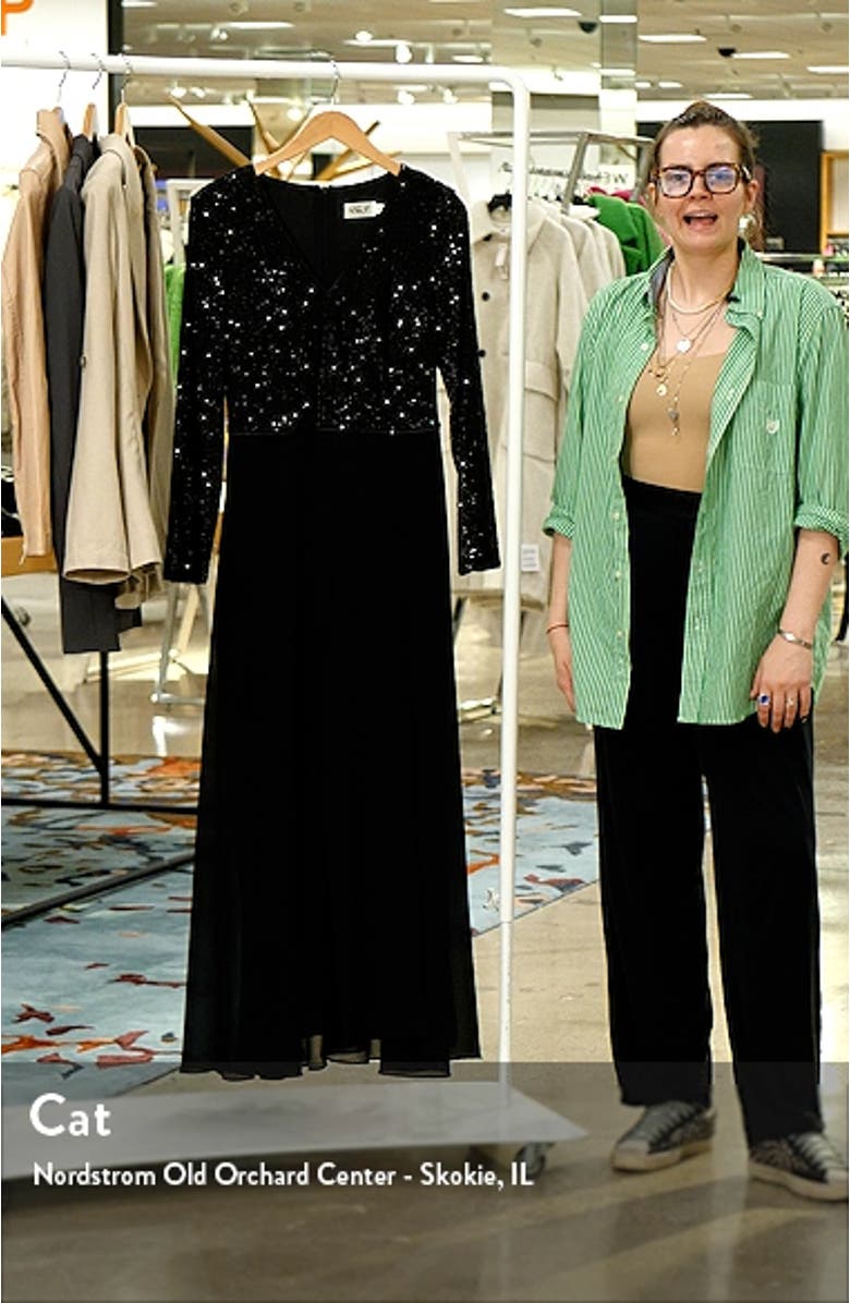 Sequin Bodice Long Sleeve Overlay Jumpsuit, sales video thumbnail