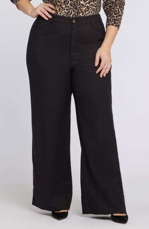 Linen Blend Wide Leg Pants (Plus)