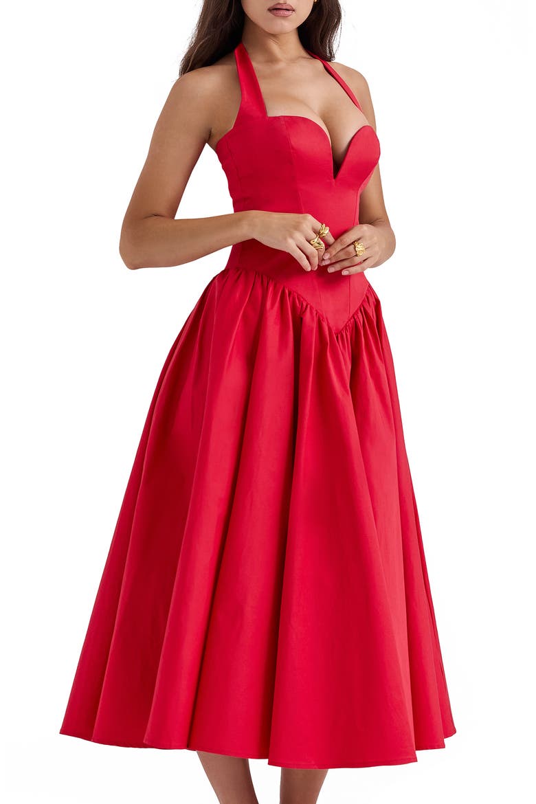 A-Line Halter Dress, Alternate, color, SALSA