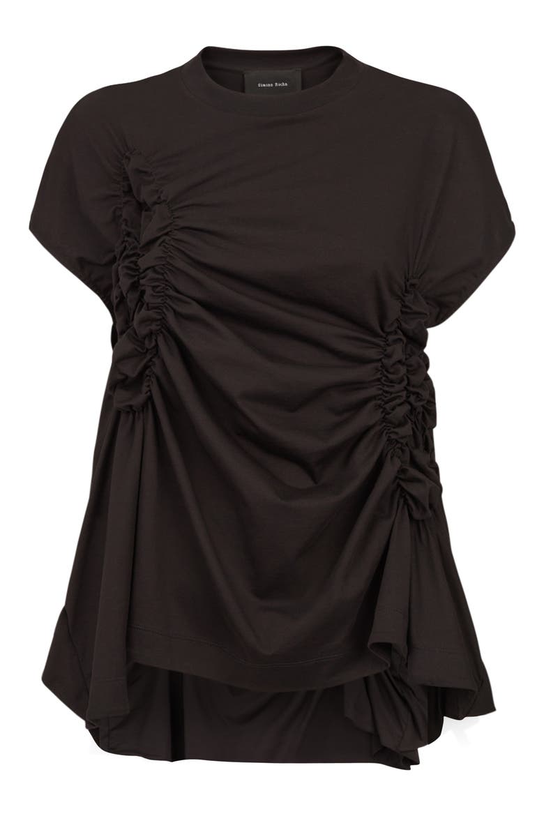 Ruched Cotton Tee, Alternate, color, BLACK