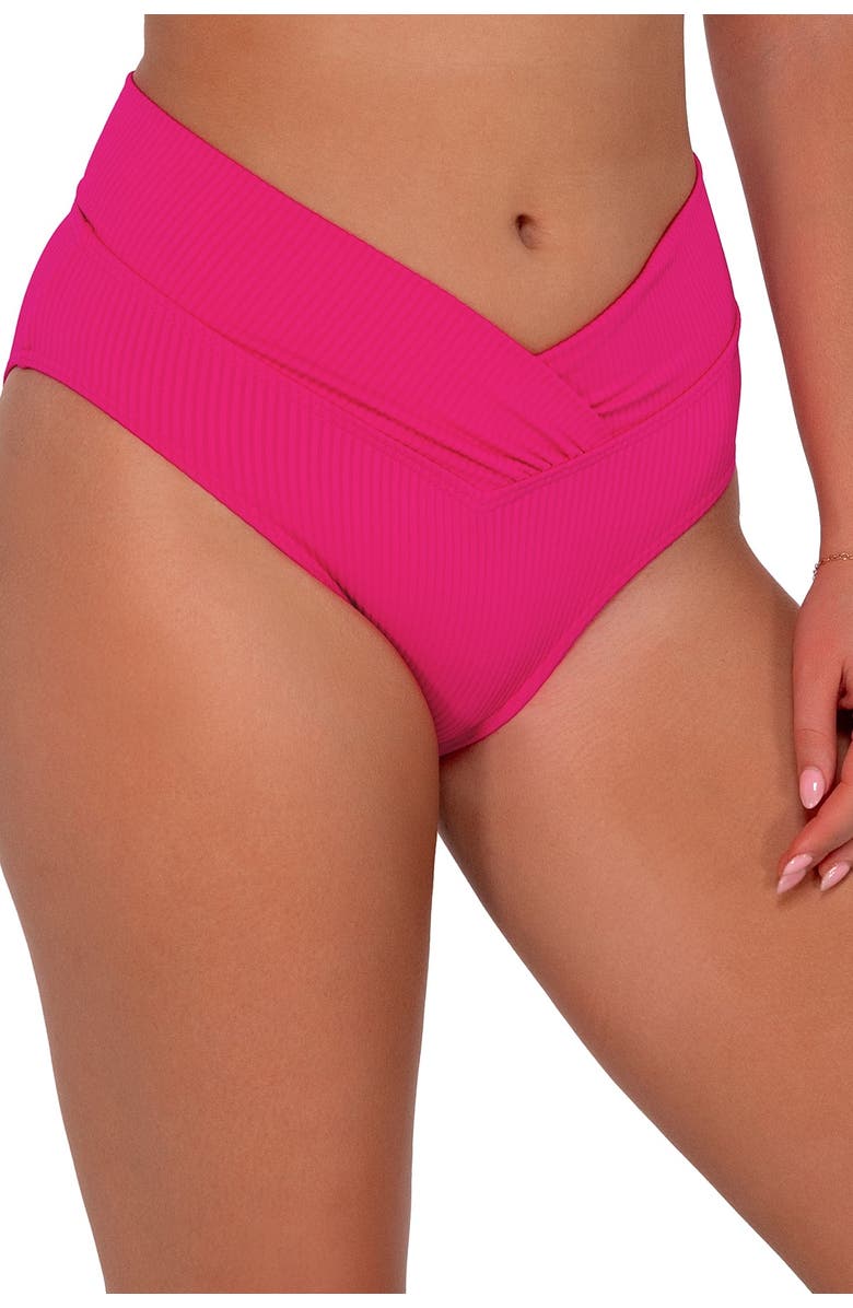 Sunsets Summer Lovin' V-Front Bikini Swim Bottoms, Alternate, color, Begonia Sandbar Rib