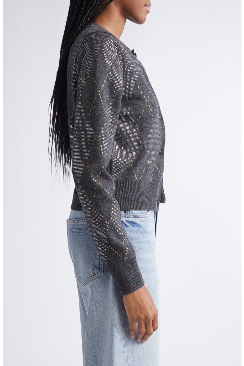 Hotfix Crystal Argyle Crop Wool Blend Cardigan, Alternate, color, GRAPHITE