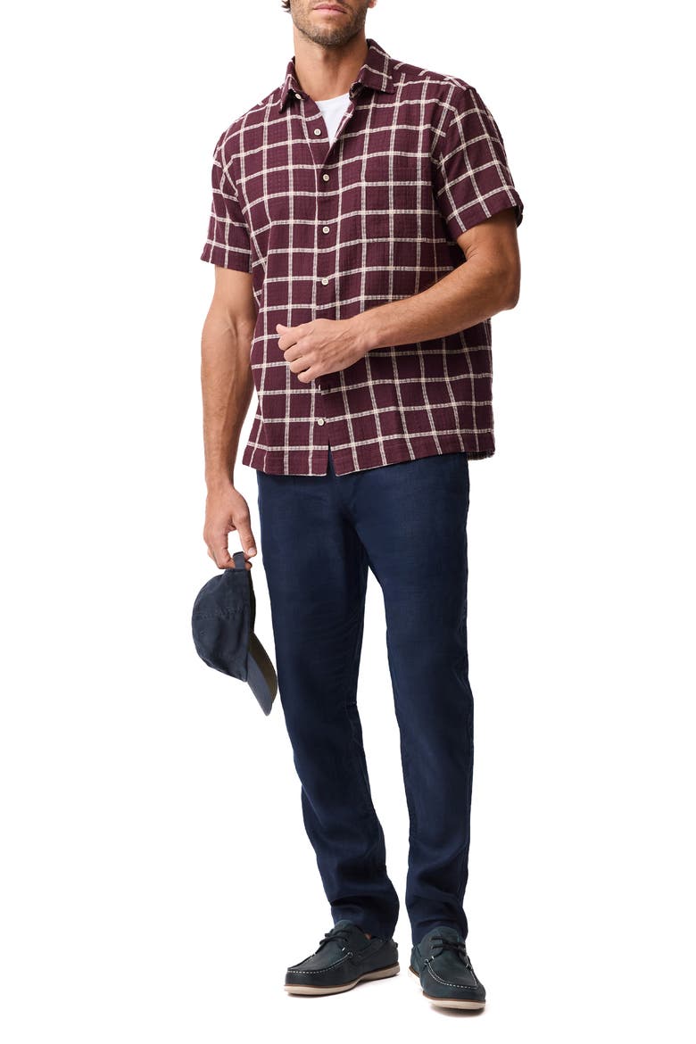 Weatherstones Windowpane Check Short Sleeve Cotton Button-Up Shirt, Alternate, color, BURGUNDY