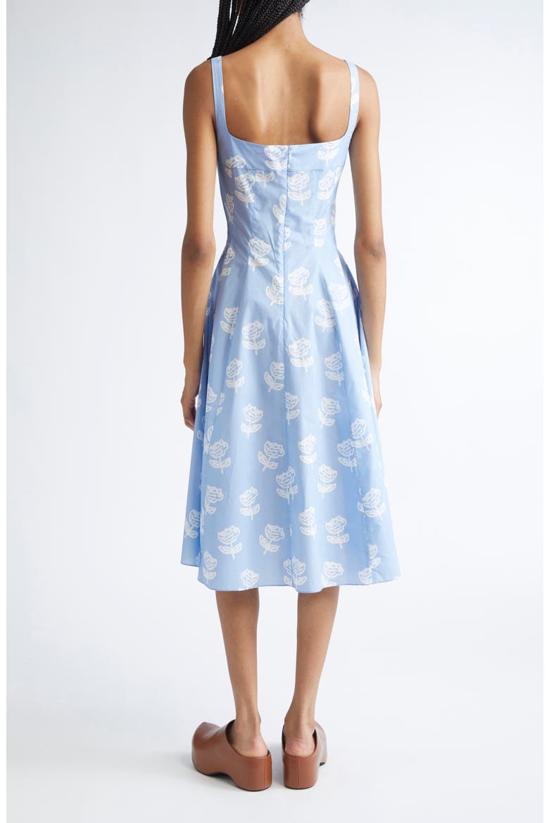 Sprayed Roses Fit & Flare Cotton Poplin Midi Dress, Alternate, color, SRB50 IRIS BLUE