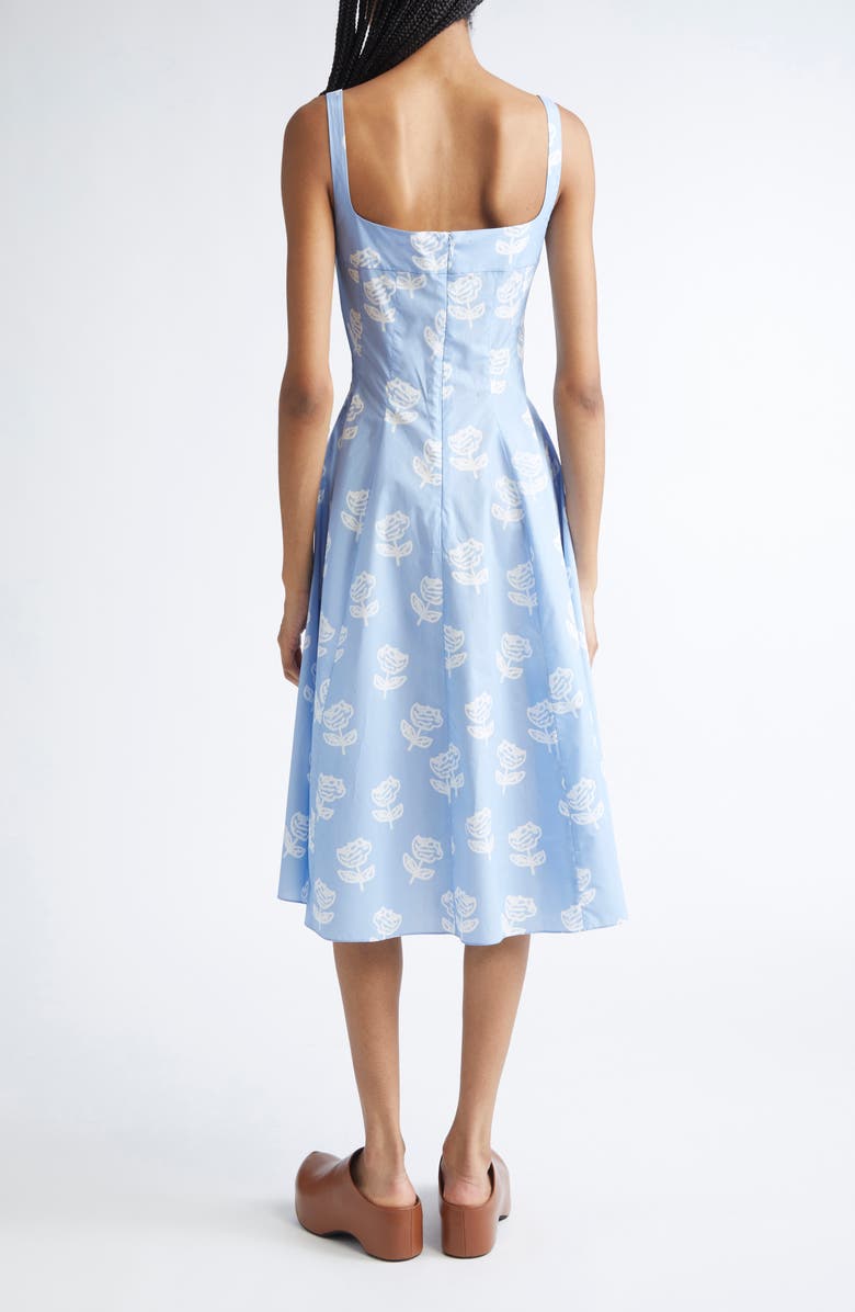Marni Sprayed Roses Fit & Flare Cotton Poplin Midi Dress, Alternate, color, Srb50 Iris Blue