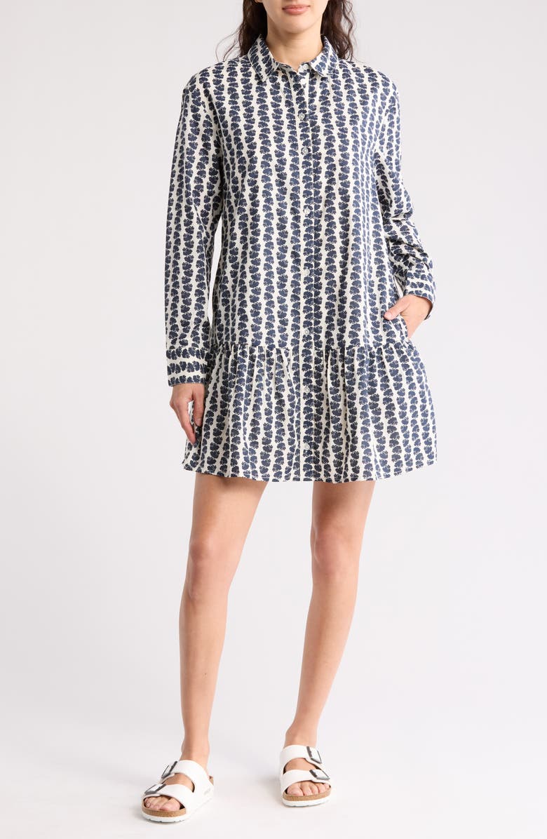 Melrose and Market Ruffle Hem Long Sleeve Cotton Shirtdress, Main, color, 