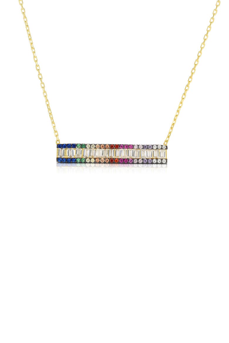 Gold Vermeil CZ Rainbow Bar Necklace, Main, color, GOLD
