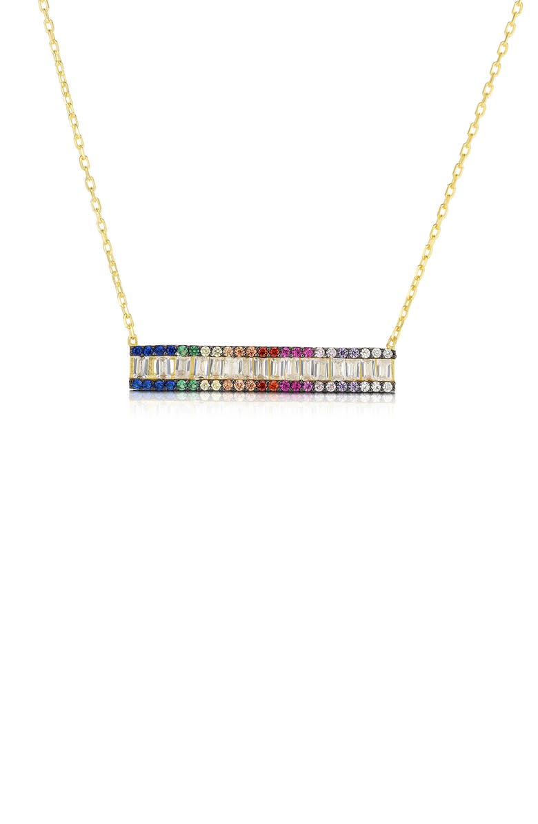 SPHERA MILANO Gold Vermeil CZ Rainbow Bar Necklace, Main, color, 