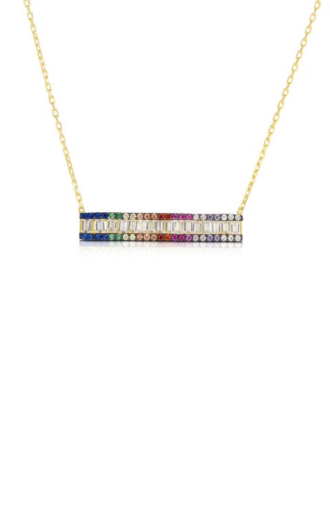 Gold Vermeil CZ Rainbow Bar Necklace